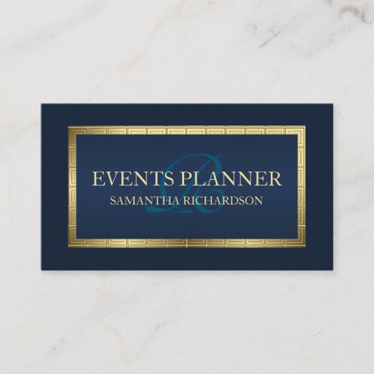 Carte De Visite Cuisine Masculine Marine Moderne Bleu Et Or Géomét (Devant)