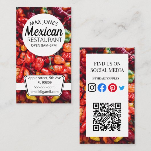 Carte De Visite Cuisine mexicaine charcuterie marché piments (Devant / Derrière)
