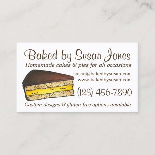 Carte De Visite Cuisiné Par Boston Cream Pie Gâteau Slice Boulange (Devant)