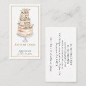Carte De Visite Cuisine pâtissière Aquarelle Rose Floral Gâteau (Devant / Derrière)