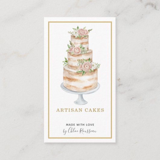 Carte De Visite Cuisine pâtissière Aquarelle Rose Floral Gâteau (Devant)