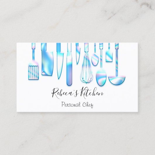 Carte De Visite Cuisine Personnel Chef Restaurant Bleu Restauratio (Devant)