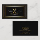 Carte De Visite Cuisine Retro Black Wood Chef Gold Fork Crossed (Devant / Derrière)