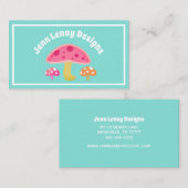 Carte De Visite Cuisine Retro Turquoise Rose Orange Champignons Pe (Devant / Derrière)