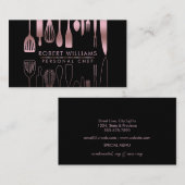 Carte De Visite Cuisine Rose Gold Chef Outils Parties scintillant  (Devant / Derrière)