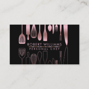 Carte De Visite Cuisine Rose Gold Chef Outils Parties scintillant 