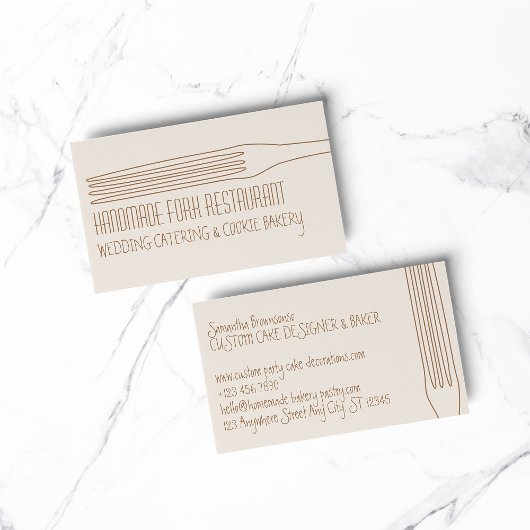 Carte De Visite Cuisinier de restaurant Fourchette Rose Beige