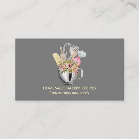 Carte De Visite Cuisinier gris Chef Aquarelle Cuisinière Ustensile (Devant)