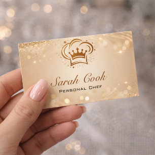 Carte De Visite Cuisinier Personnel Chic et Glam avec Paillettes d