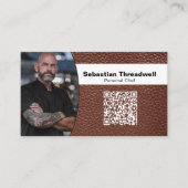 Carte De Visite Cuisinier Photo Professionnelle Cuir Marron Code Q (Devant)
