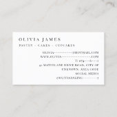 Carte De Visite Cuisson de farine de blé pour pâtisserie pâtisseri (Dos)