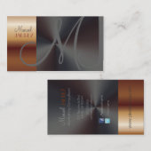 CARTE DE VISITE CUIVRE DE FAUX MONOGRAMME/ACIER BRUYÉ (Devant / Derrière)