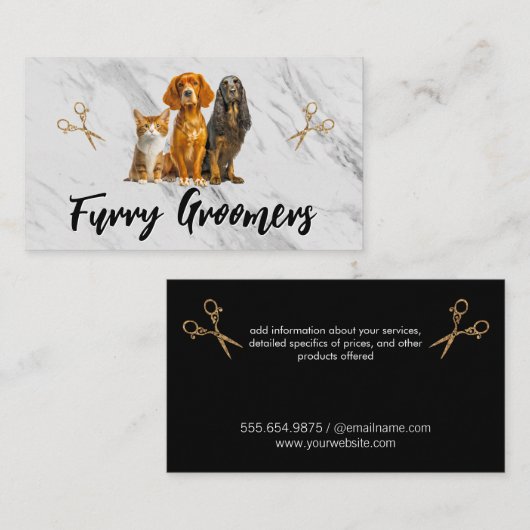 Carte De Visite Cultures animales | Ciseaux | Chat de chien mignon (Devant / Derrière)