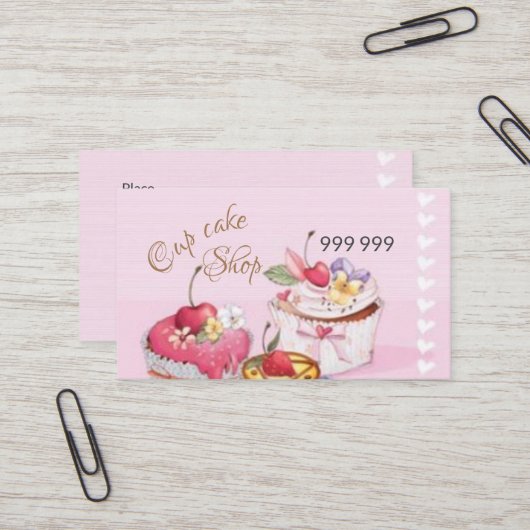 Carte De Visite Cup cake rose (Devant/Arrière en situation)
