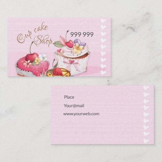 Carte De Visite Cup cake rose (Devant / Derrière)