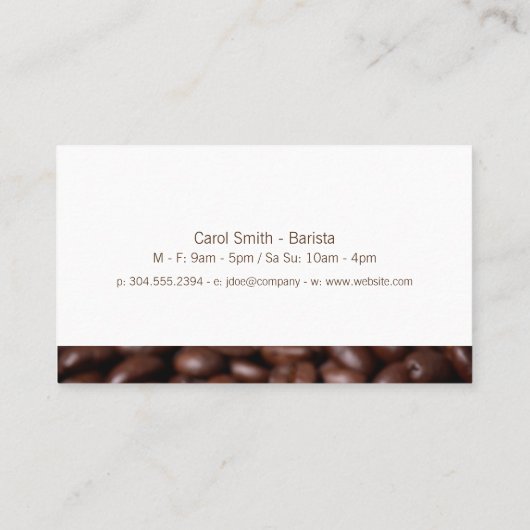 Carte De Visite Cup of Fresh Brewed Coffee | Beans (Dos)