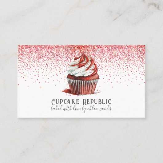 Carte De Visite Cupcake Baker Chef pâtissier Rouge Velvet rose Par (Devant)