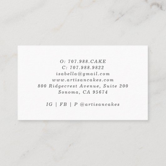 Carte De Visite Cupcake Bakery Chef pâtissier (Dos)