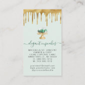 Carte De Visite Cupcake Bakery Emerald Green Faux Gold Foil Drip (Dos)