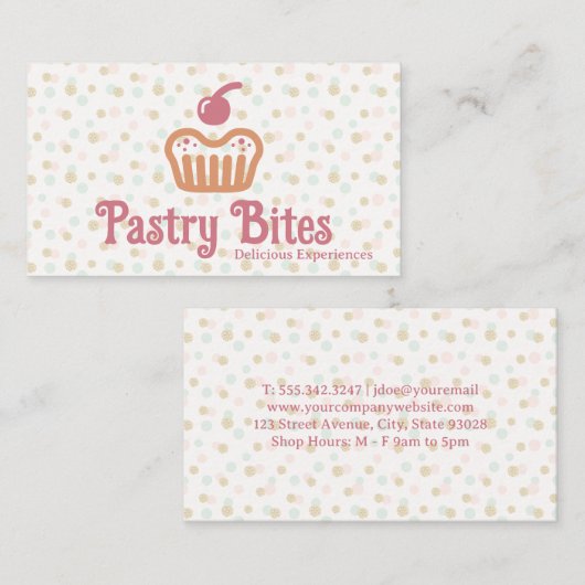 Carte De Visite Cupcake Bakery Logo | Polka Dot Pattern (Devant / Derrière)