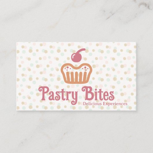 Carte De Visite Cupcake Bakery Logo | Polka Dot Pattern (Devant)