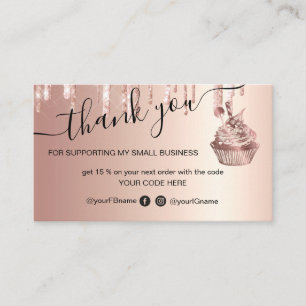 Carte De Visite Cupcake Bakery Pastry Chef Glitter Drips Rose Gold