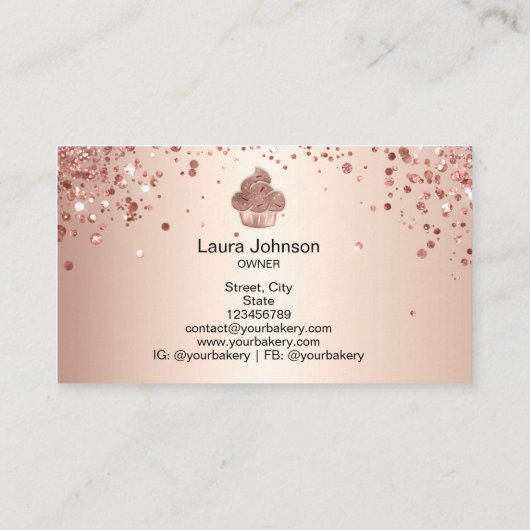 Carte De Visite Cupcake Bakery Pastry Chef Glitter Drips Rose Gold (Dos)