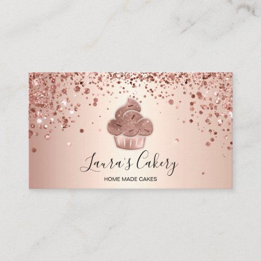 Carte De Visite Cupcake Bakery Pastry Chef Glitter Drips Rose Gold (Devant)