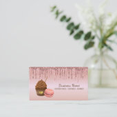 Carte De Visite Cupcake Bakery Pastry Chef Glitter Drips Rose Gold (Debout devant)