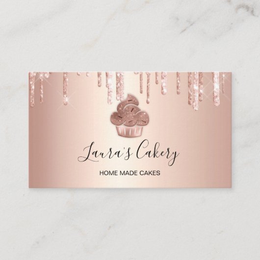 Carte De Visite Cupcake Bakery Pastry Chef Glitter Drips Rose Gold (Devant)
