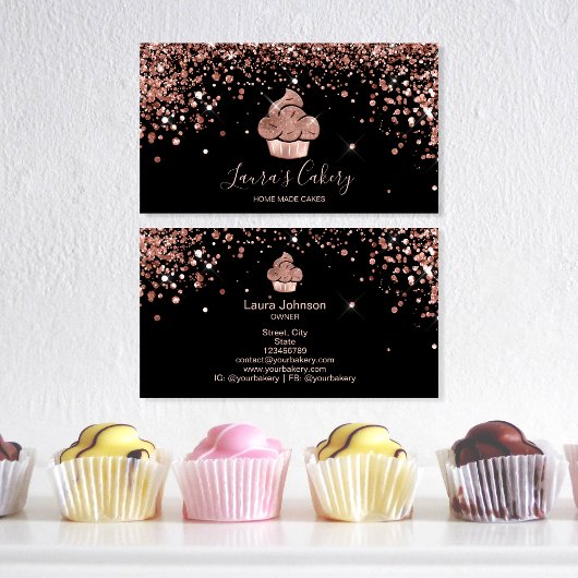 Carte De Visite Cupcake Bakery Pastry Chef Glitter Drips Rose Gold