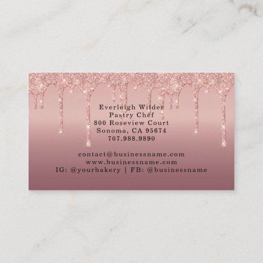 Carte De Visite Cupcake Bakery Pastry Chef Glitter Drips Rose Gold (Dos)