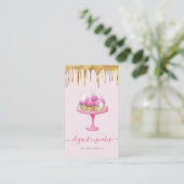 Carte De Visite Cupcake Bakery Pink Faux Gold Foil Drip (Debout devant)