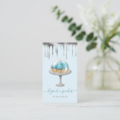 Carte De Visite Cupcake Bakery Teal Faux Silver Foil Drip (Debout devant)