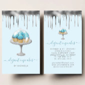 Carte De Visite Cupcake Bakery Teal Faux Silver Foil Drip