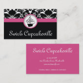 Carte De Visite Cupcake botanique Floral Damask rose (Devant / Derrière)