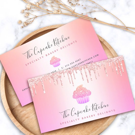 Carte De Visite Cupcake boulangerie Chef Rose Parties scintillant 