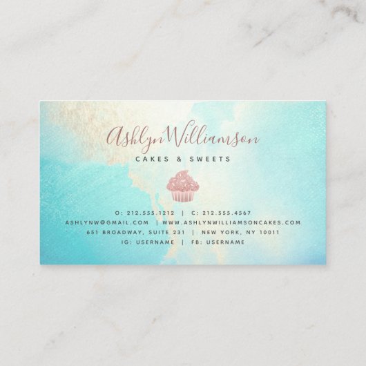 Carte De Visite Cupcake Boulangerie Rose Parties scintillant or go (Dos)