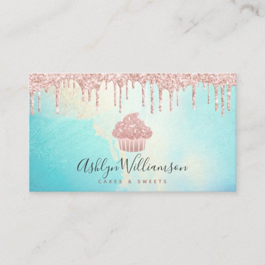 Carte De Visite Cupcake Boulangerie Rose Parties scintillant or go (Devant)