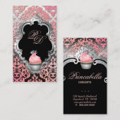 Carte de visite Cupcake Elegant Damask Peach Peach (Devant / Derrière)