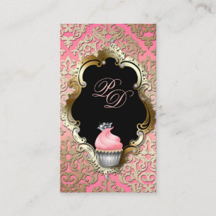 Carte de visite Cupcake Elegant Damask Pink Gold