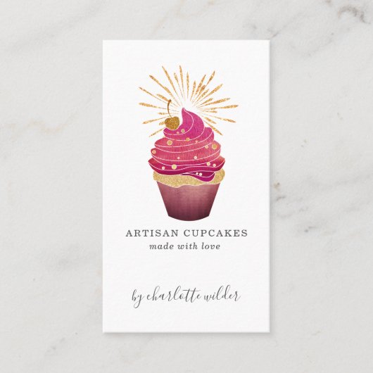 Carte De Visite Cupcake en or Raspberry boulangerie pâtisserie che (Devant)