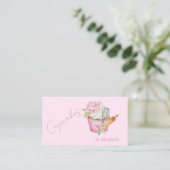 Carte De Visite Cupcake, Épingle, Whisk, Fleurs (Debout devant)