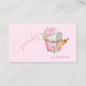 Carte De Visite Cupcake, Épingle, Whisk, Fleurs (Devant)