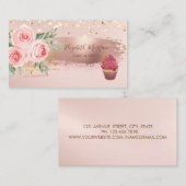 Carte De Visite Cupcake, Fleur, Confetti Or, Brosse (Devant / Derrière)