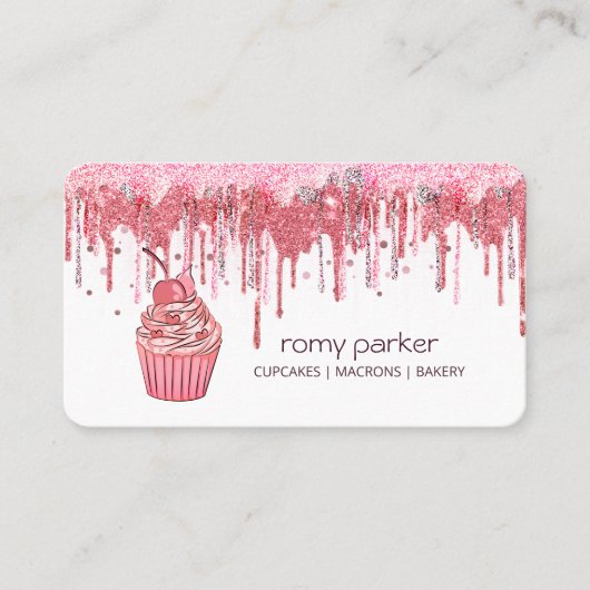 Carte De Visite Cupcake Home Bakery Pâtisserie Rose Gold Driving (Devant)