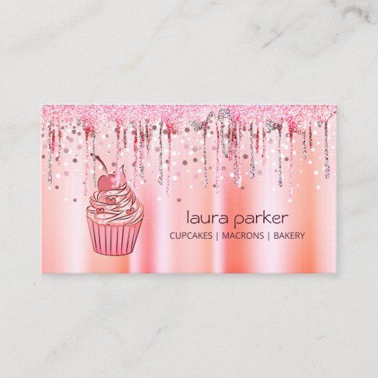 Carte De Visite Cupcake Home Bakery Pâtisserie Rose Gold Driving (Devant)