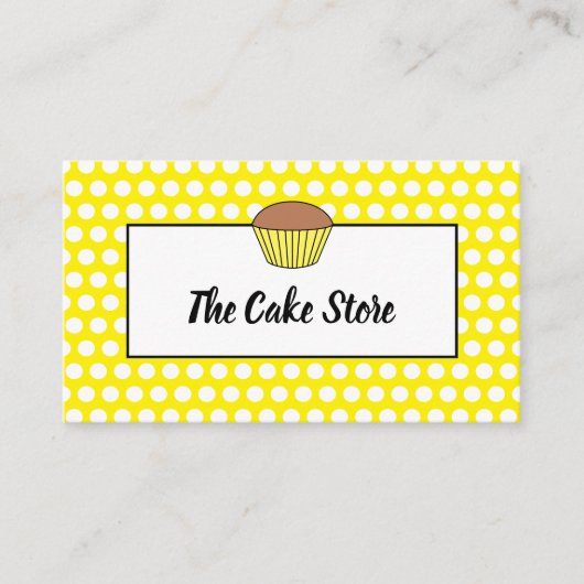 Carte De Visite Cupcake Jaune & Pointe Polka, Cake Maker, Cake Sto (Devant)