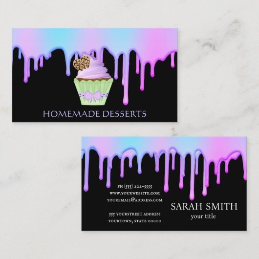 Carte De Visite Cupcake Logo boulangerie Chef, mignonne (Devant / Derrière)