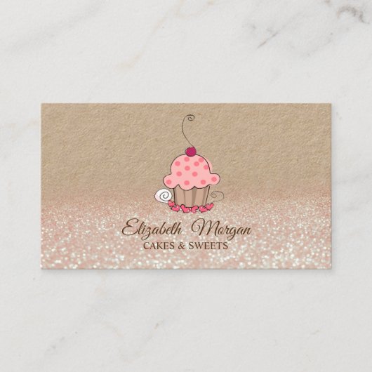 Carte De Visite Cupcake, Parties scintillant boulangerie Ombre Rus (Devant)